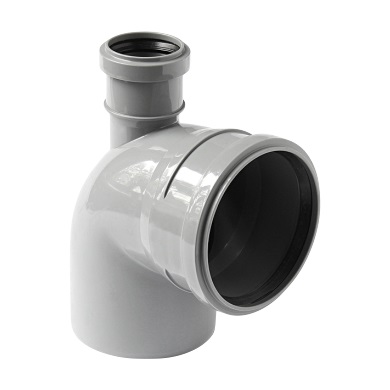 Отвод PP-H с выходом фронтально-вверх серый Дн 110х50х87гр б/нап в/к VALFEX 23125150